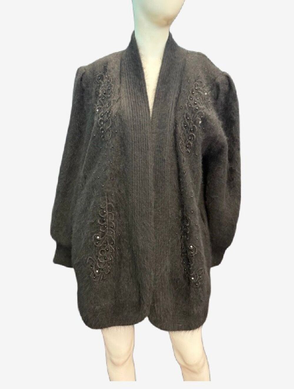 Shine Vintage 80’s Black Angora Blend Sweater Jacket Women’s Size Large